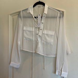 Lace Up Sheer White Top